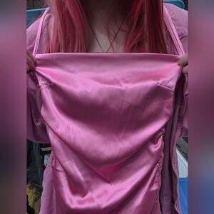 Pink Satin Dress Mini With String Back